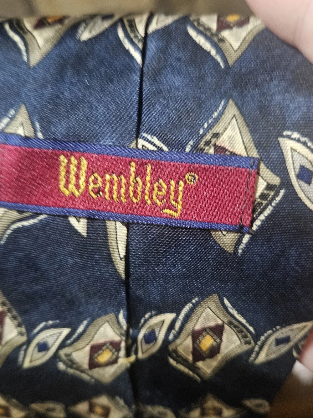 Wembley Navy Patterned Silk Tie with Gold and White Accents